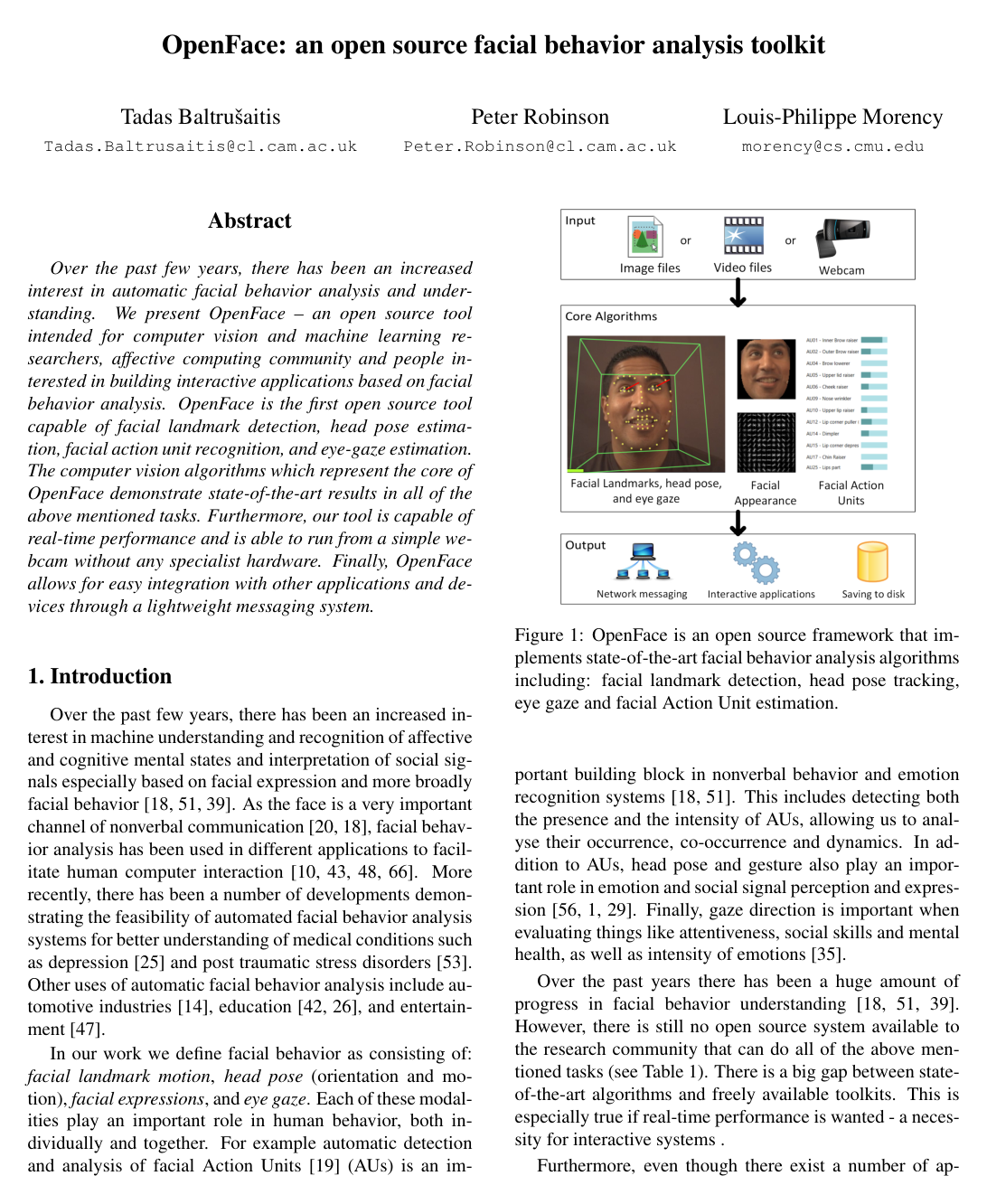 OpenFace: An open source facial behavior analysis toolkit
