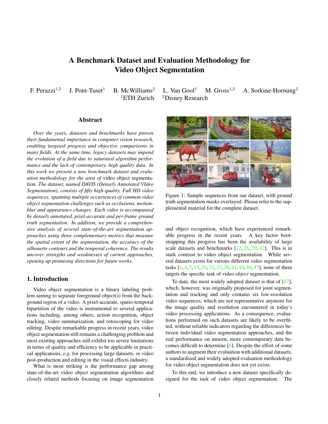Cover for A Benchmark Dataset and Evaluation Methodology for Video Object Segmentation