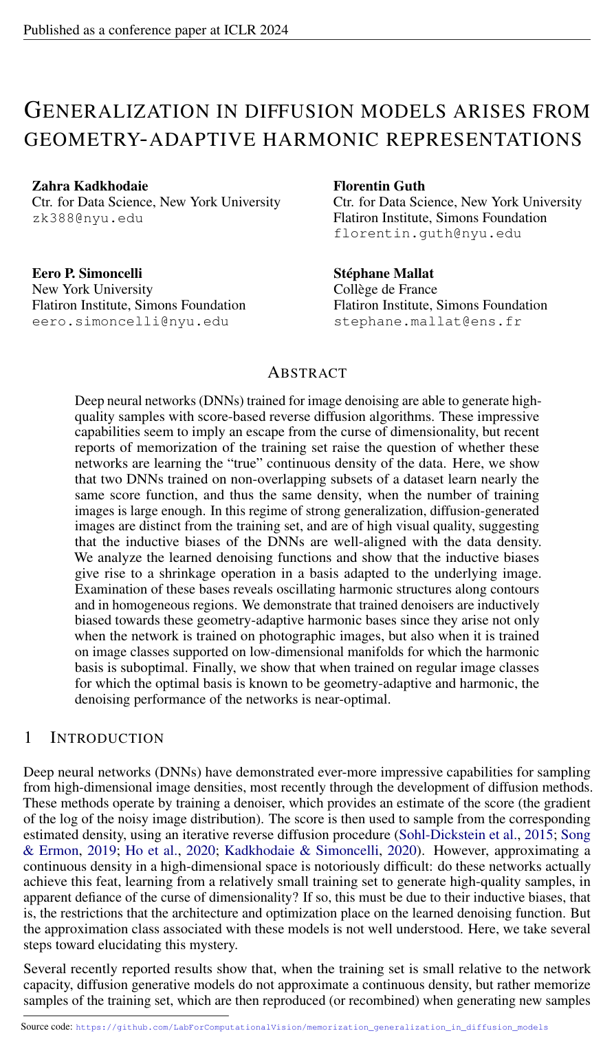 Cover for Generalization in diffusion models arises from geometry-adaptive harmonic representations