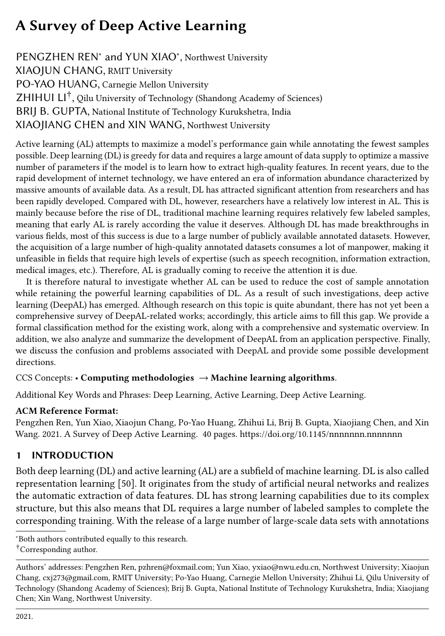 Cover for A Survey of Deep Active Learning