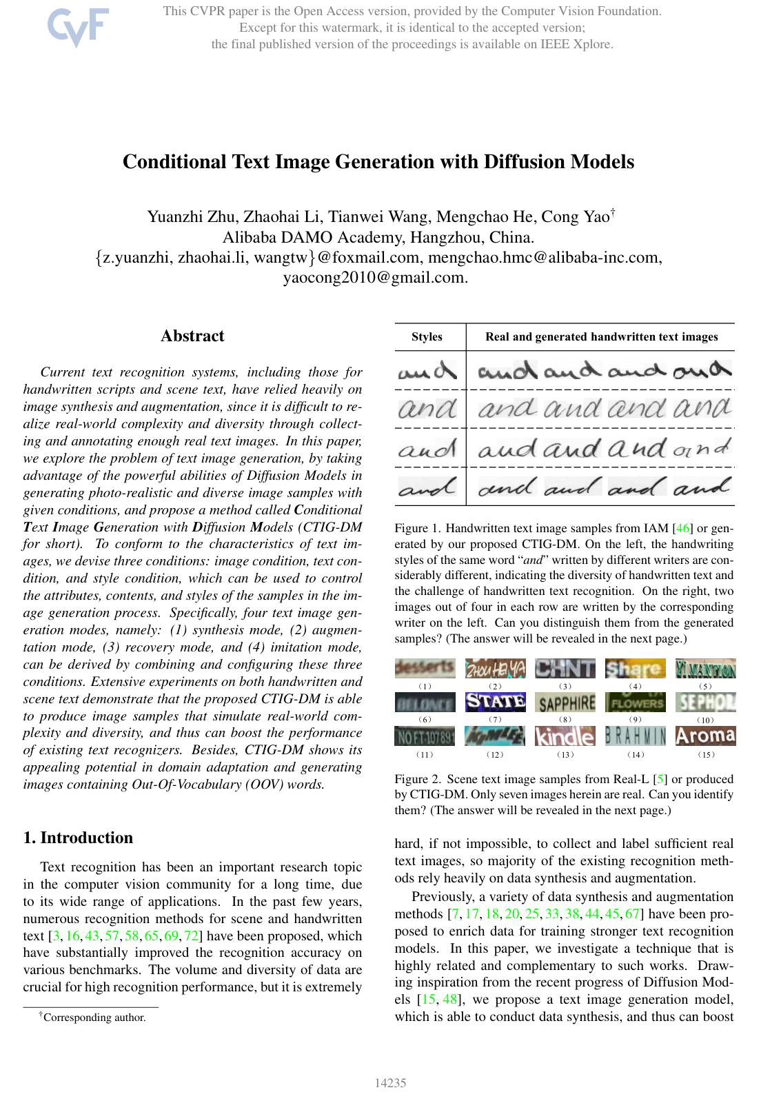 Conditional Text Image Generation with Diffusion Models