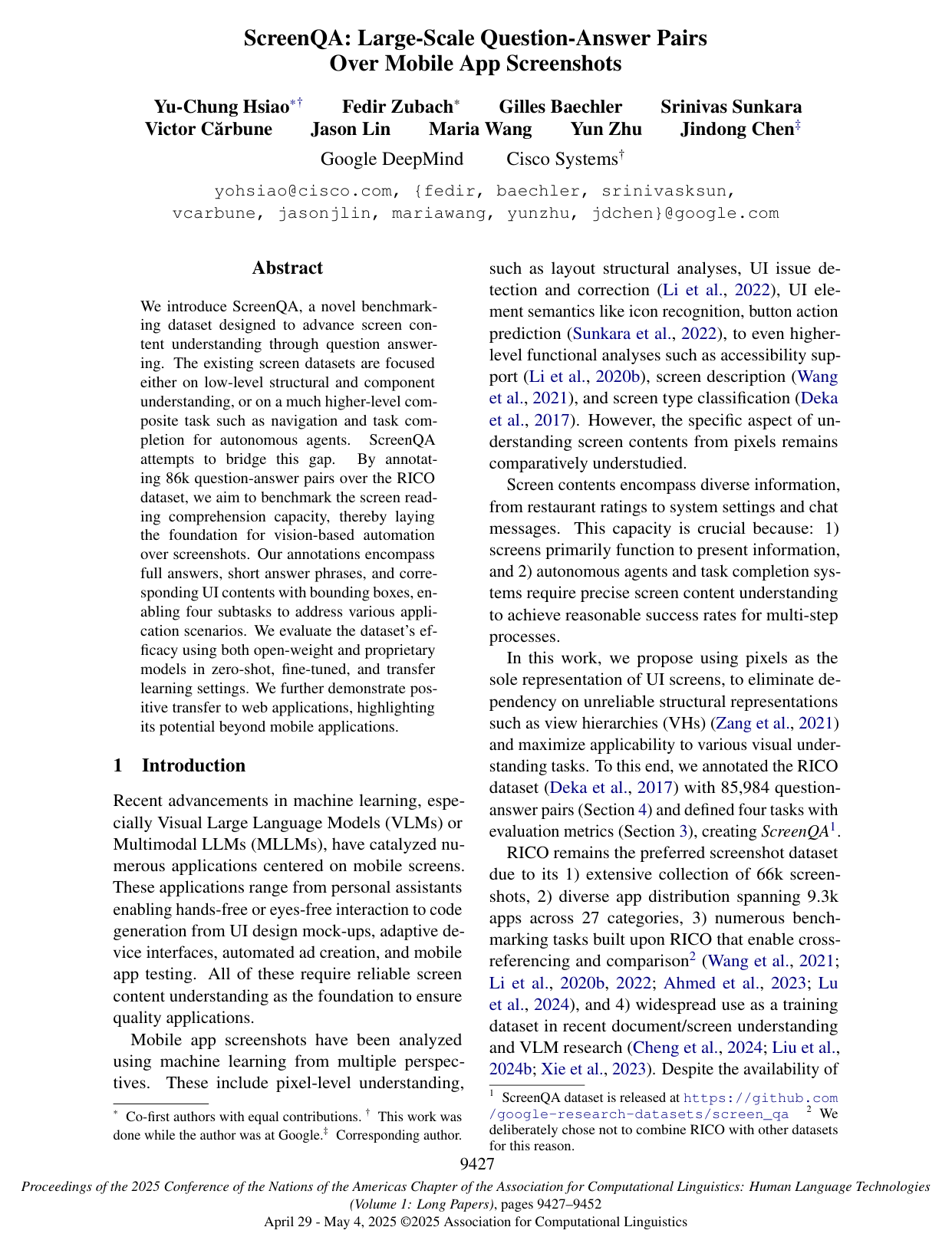 Cover for ScreenQA: Large-Scale Question-Answer Pairs Over Mobile App Screenshots