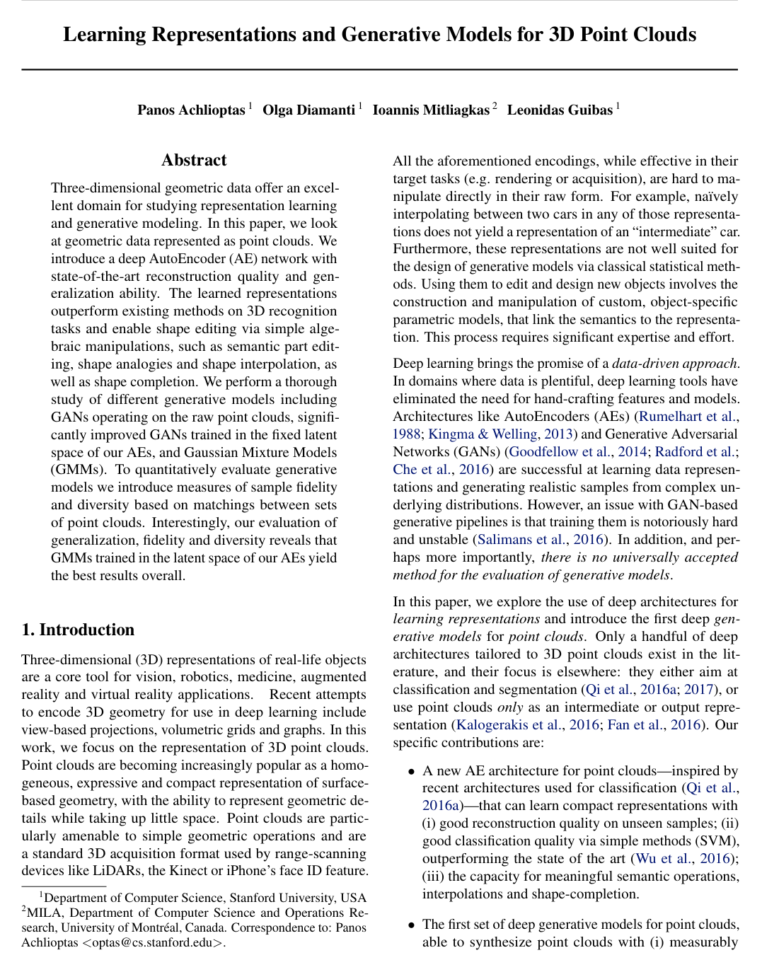 Cover for Learning Representations and Generative Models for 3D Point Clouds