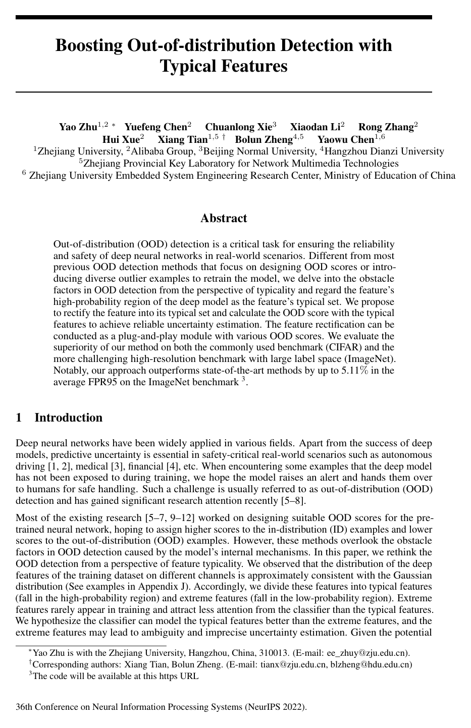 Boosting Out-of-distribution Detection with Typical Features
