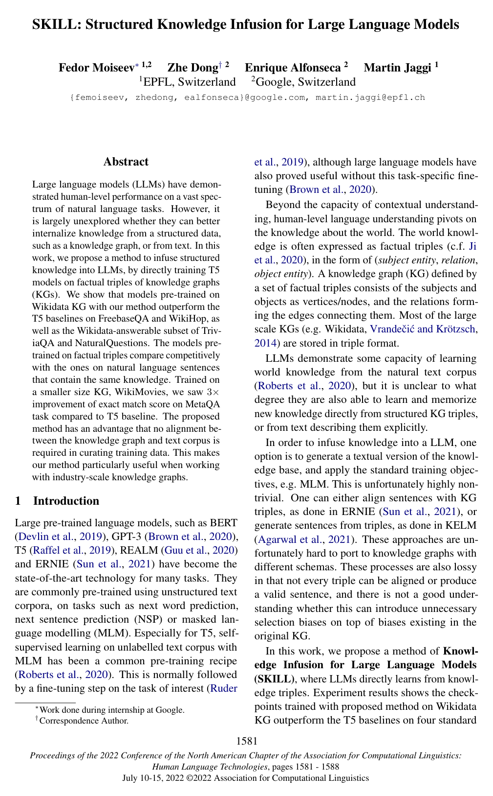 SKILL: Structured Knowledge Infusion for Large Language Models