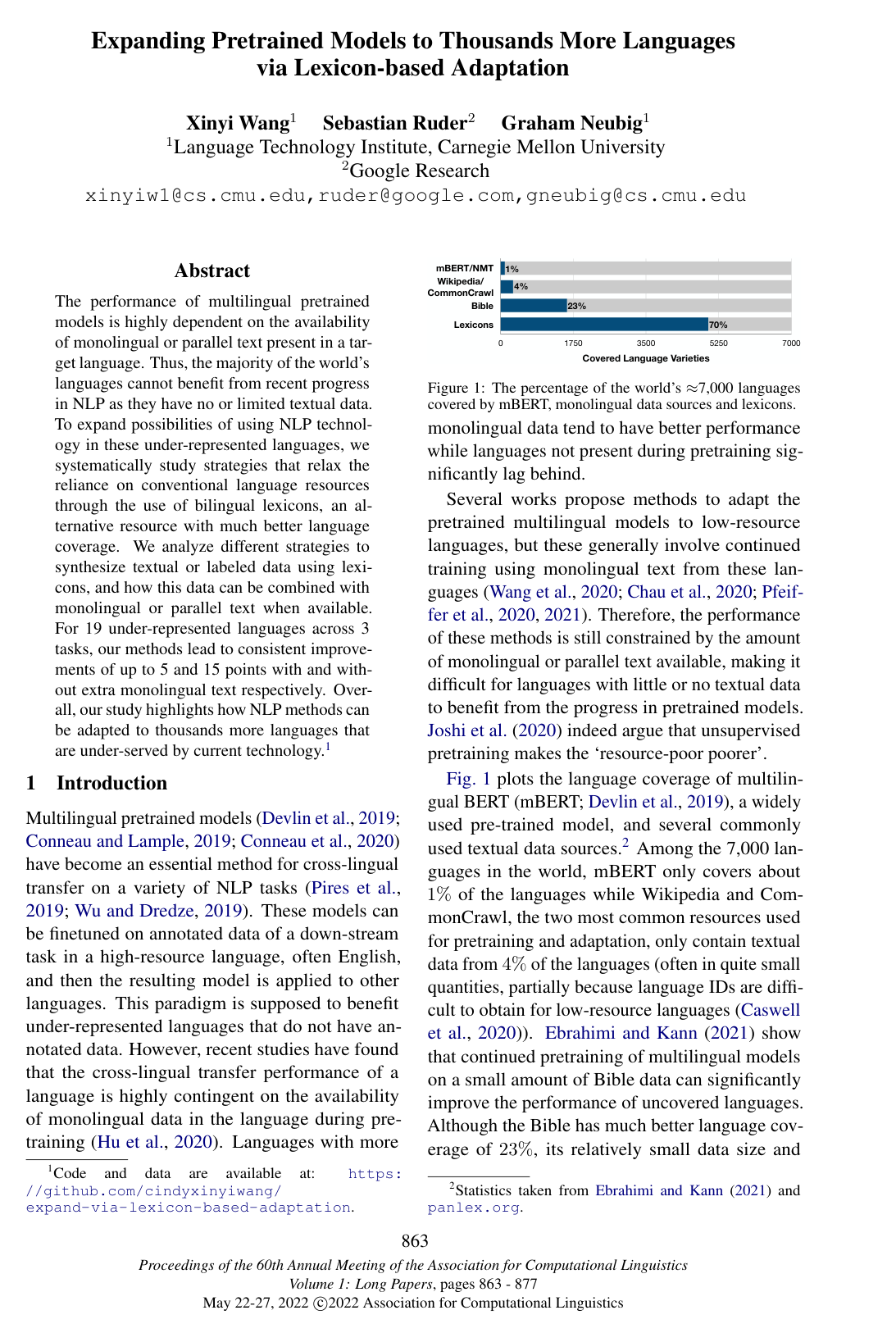 Expanding Pretrained Models to Thousands More Languages via Lexicon-based Adaptation