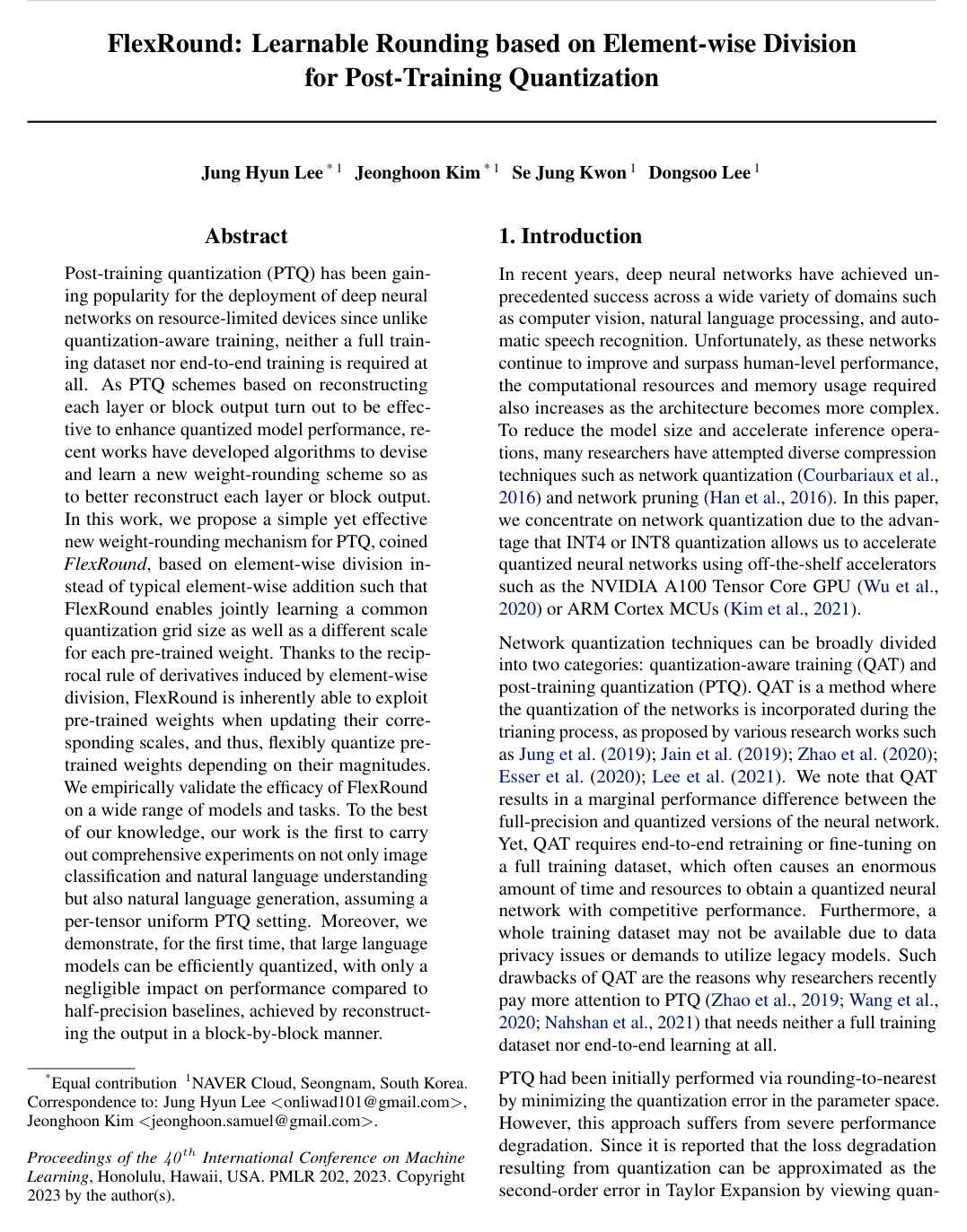 FlexRound: Learnable Rounding based on Element-wise Division for Post-Training Quantization