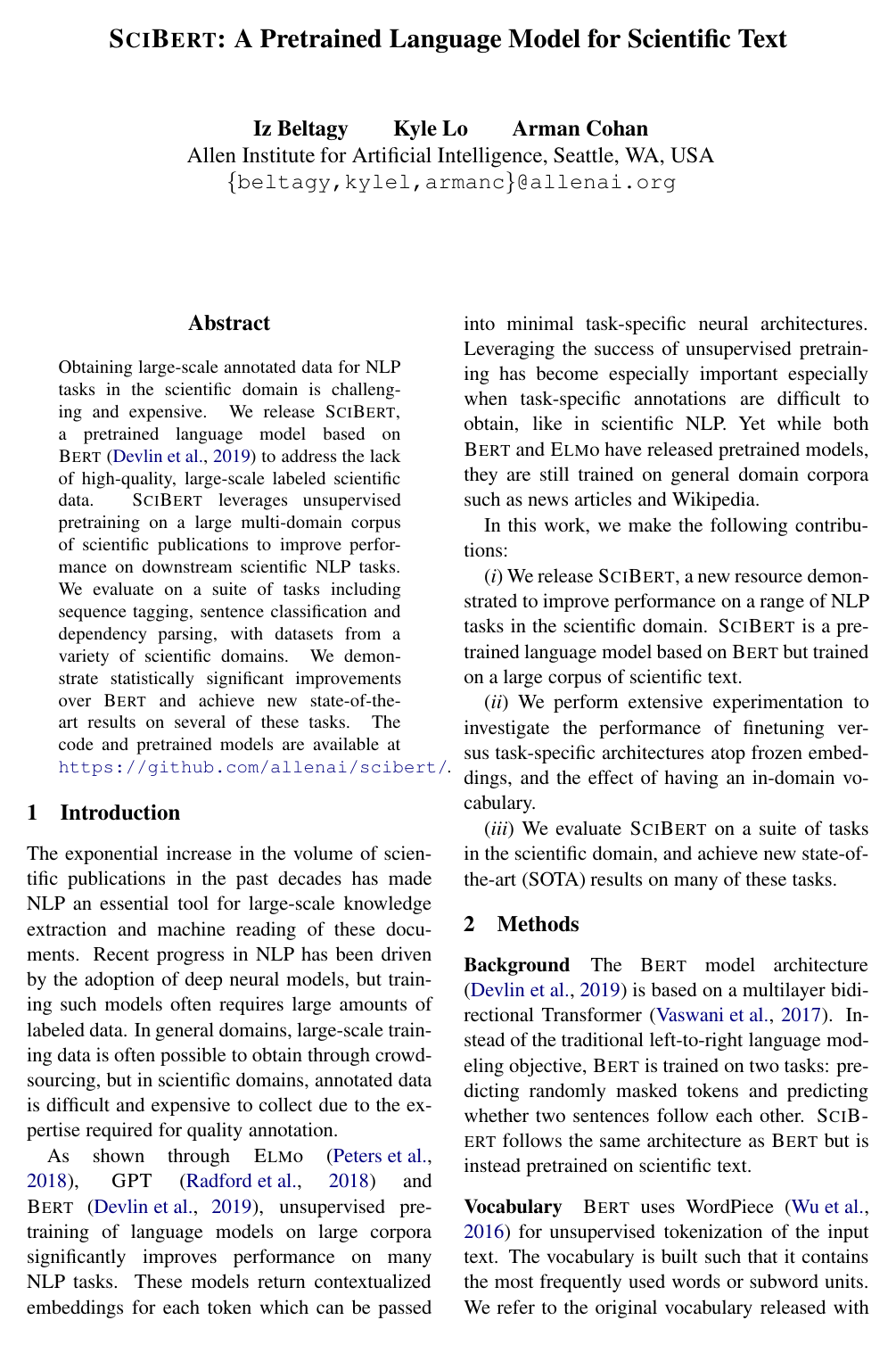 SciBERT: A Pretrained Language Model for Scientific Text