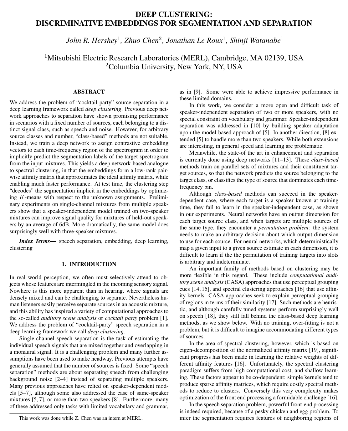 Cover for Deep clustering: Discriminative embeddings for segmentation and separation