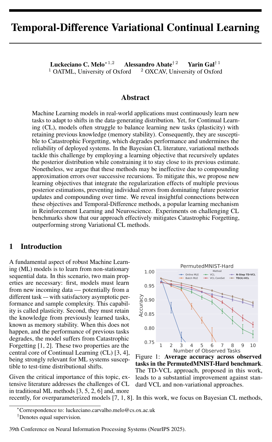 Temporal-Difference Variational Continual Learning