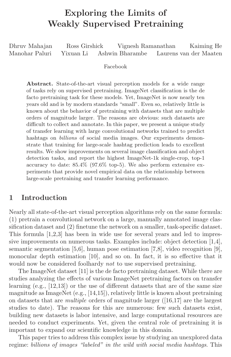 Cover for Exploring the Limits of Weakly Supervised Pretraining