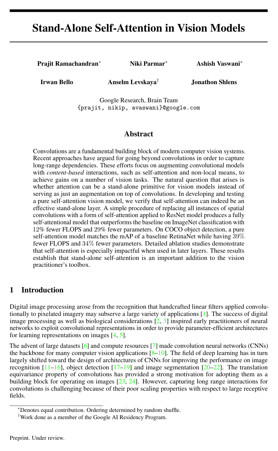 Cover for Stand-Alone Self-Attention in Vision Models