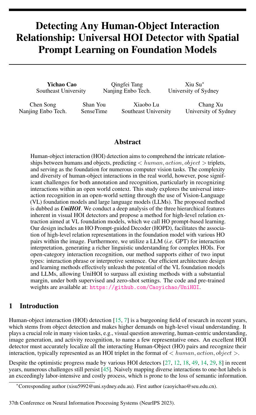 Detecting Any Human-Object Interaction Relationship: Universal HOI Detector with Spatial Prompt Learning on Foundation Models