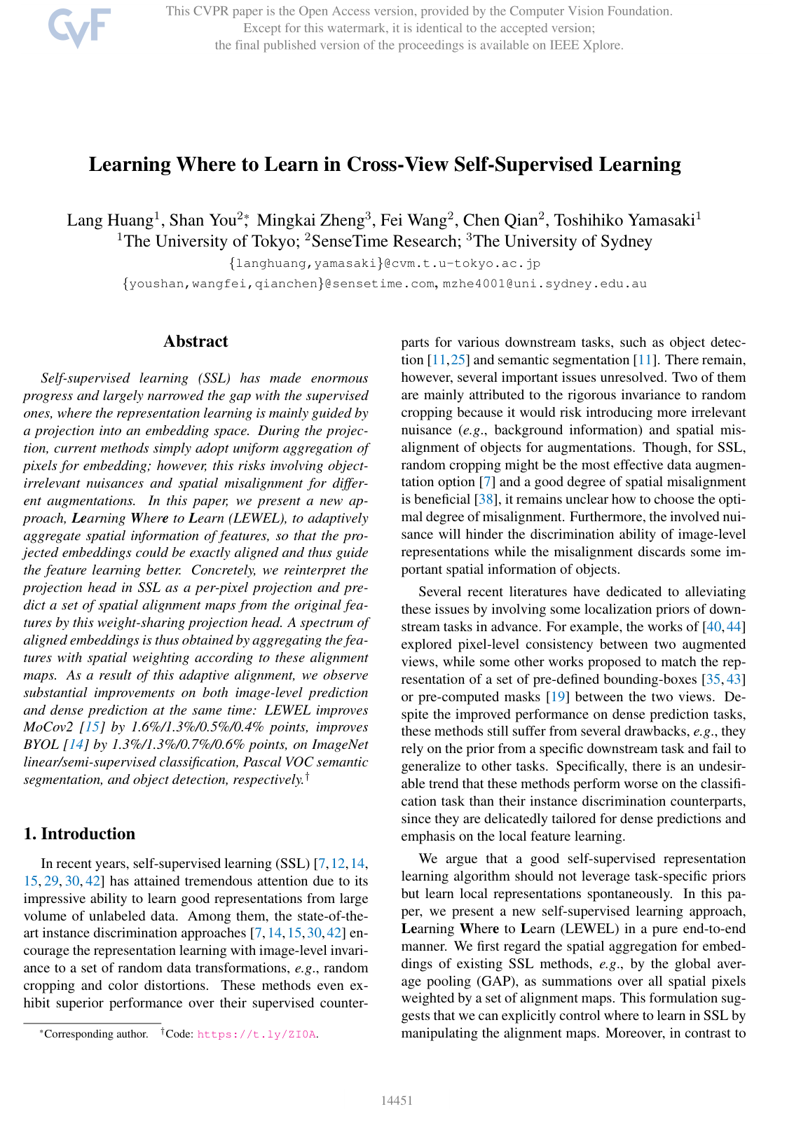 Learning Where to Learn in Cross-View Self-Supervised Learning