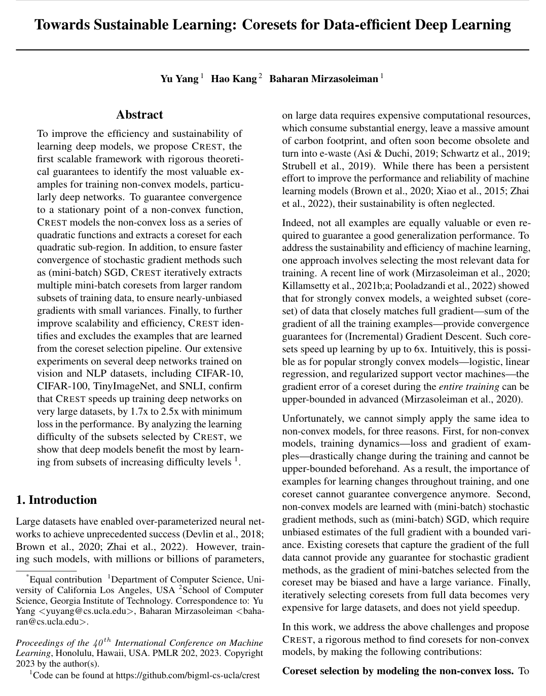 Towards Sustainable Learning: Coresets for Data-efficient Deep Learning