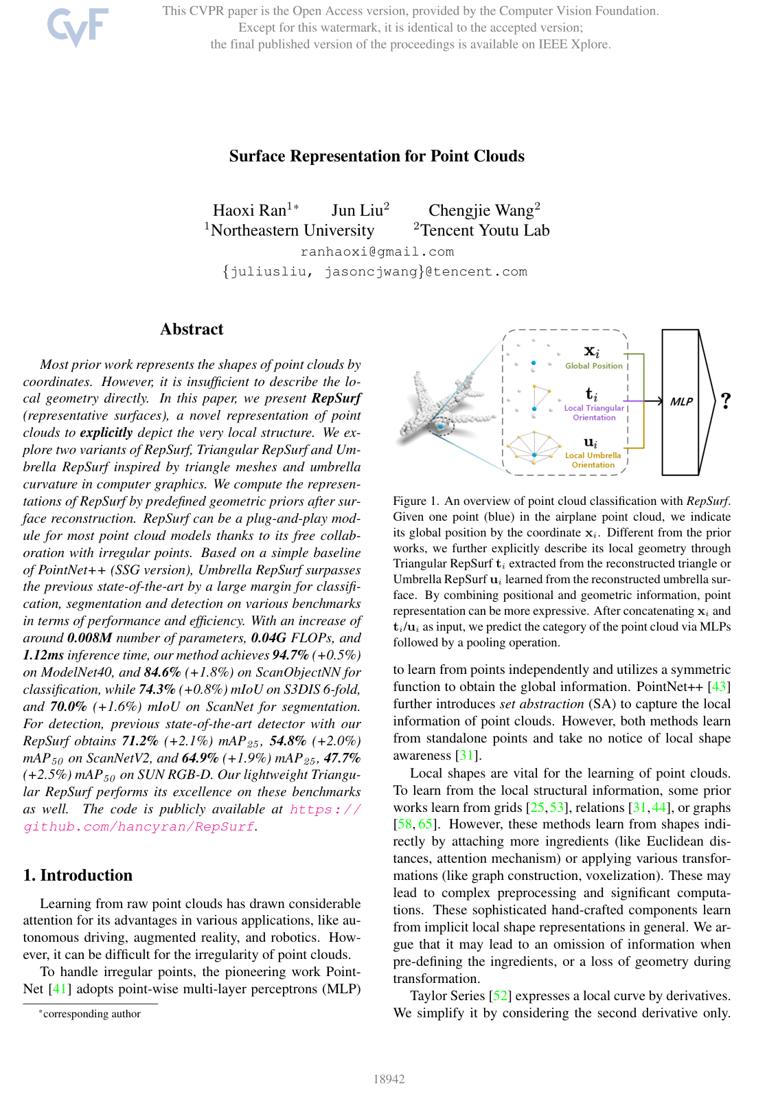 Surface Representation for Point Clouds
