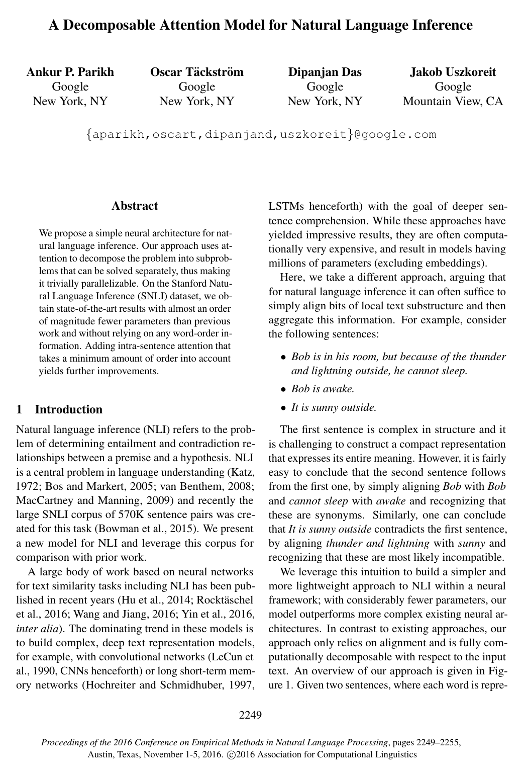 A Decomposable Attention Model for Natural Language Inference