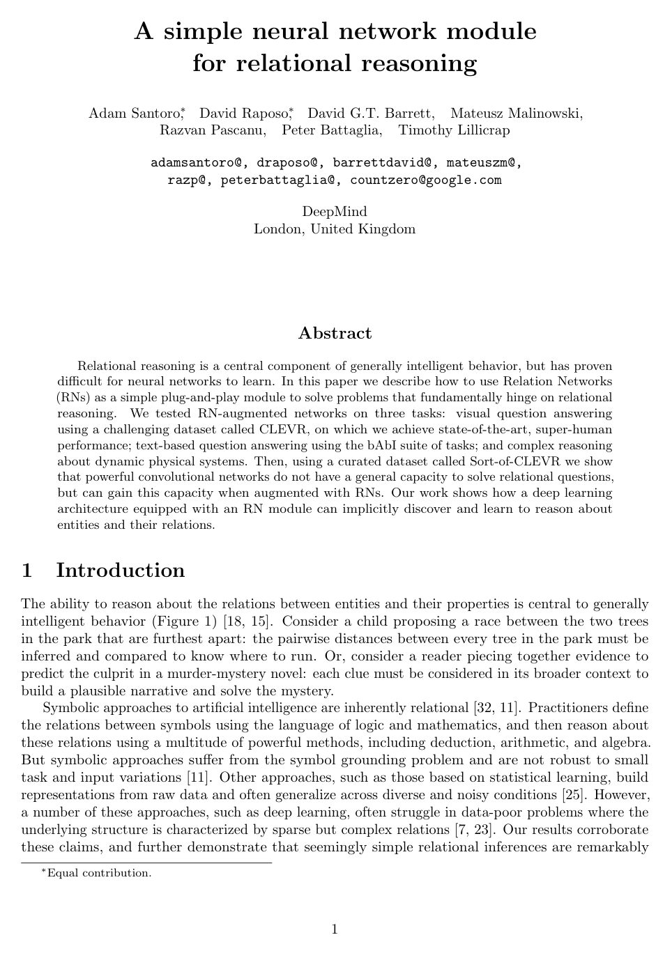 A simple neural network module for relational reasoning