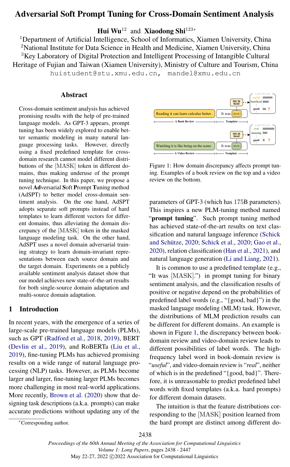Cover for Adversarial Soft Prompt Tuning for Cross-Domain Sentiment Analysis