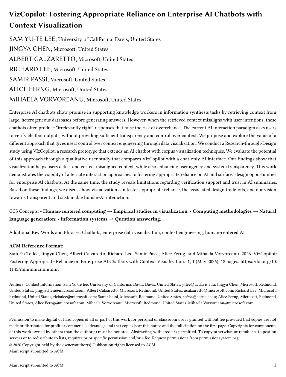 Cover for VizCopilot: Fostering Appropriate Reliance on Enterprise Chatbots with Context Visualization
