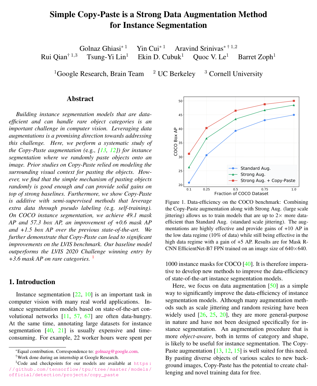 Simple Copy-Paste is a Strong Data Augmentation Method for Instance Segmentation