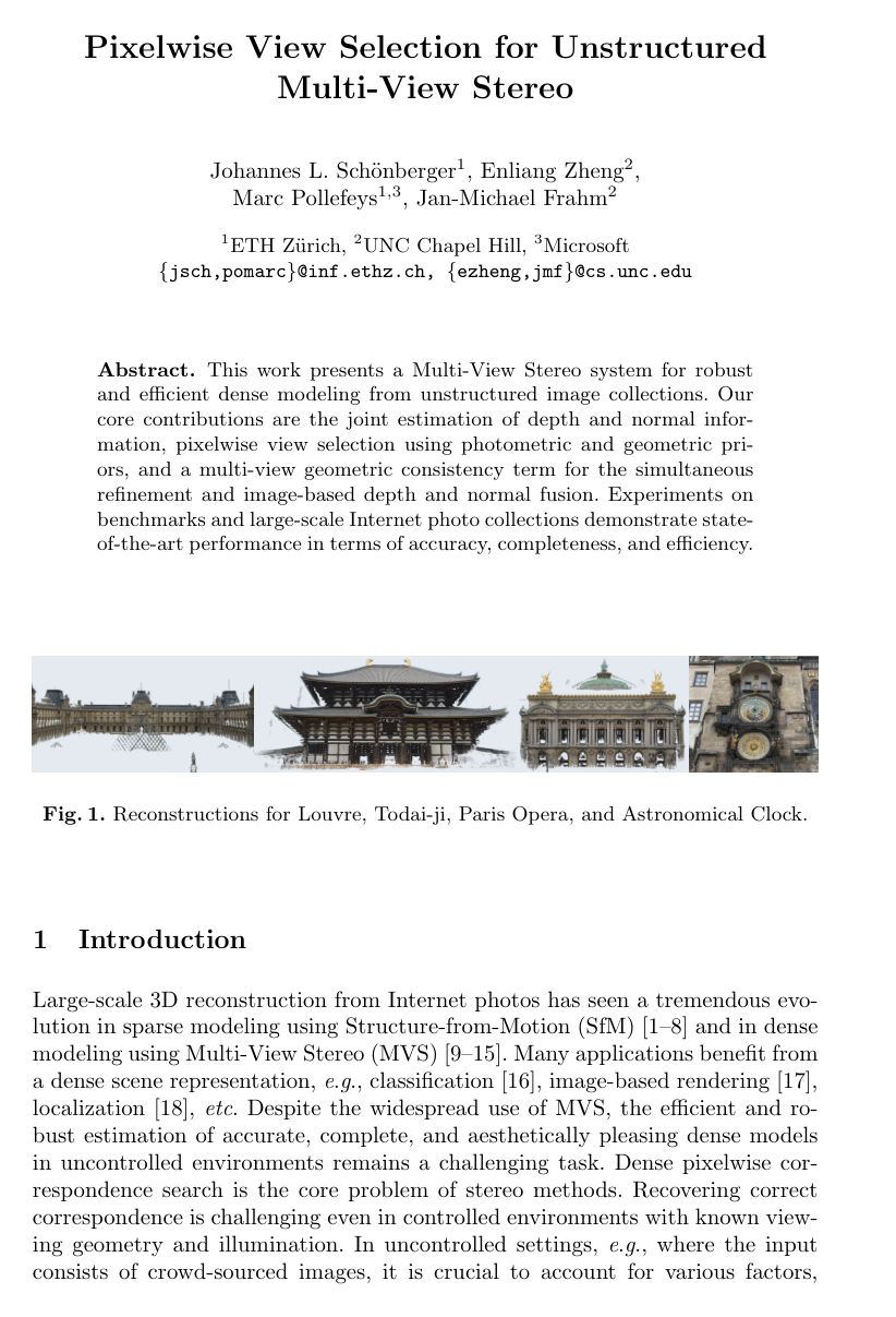 Cover for Pixelwise View Selection for Unstructured Multi-View Stereo