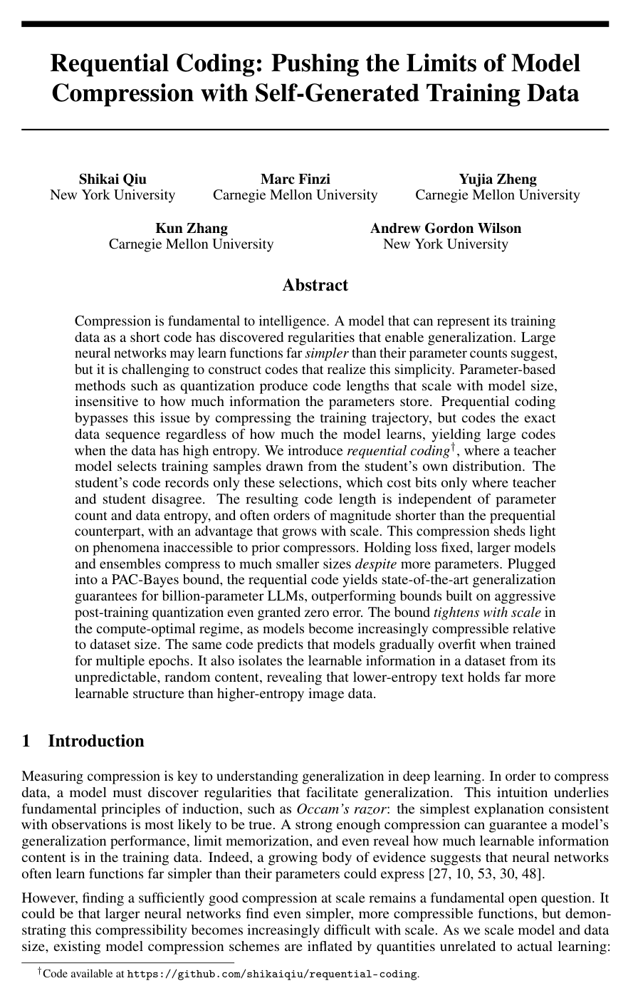 Requential Coding: Pushing the Limits of Model Compression with Self-Generated Training Data