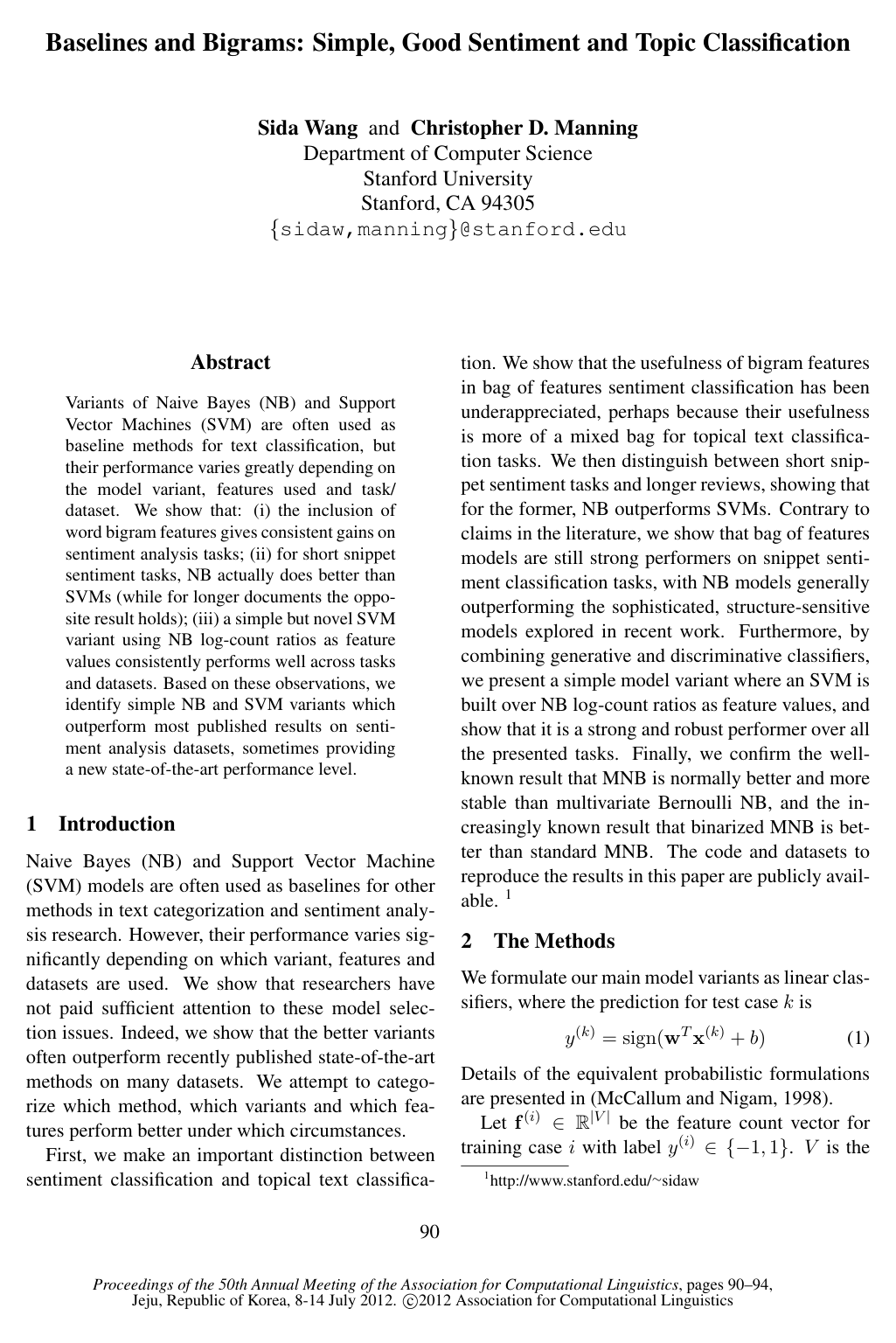 Cover for Baselines and Bigrams: Simple, Good Sentiment and Topic Classification