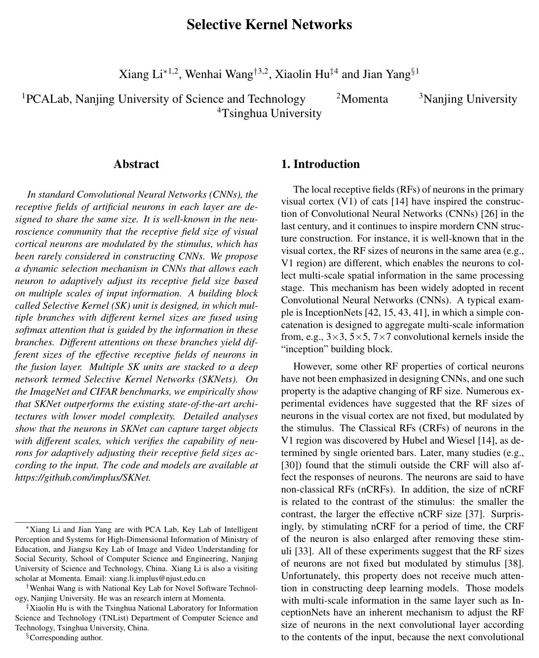 Cover for Selective Kernel Networks