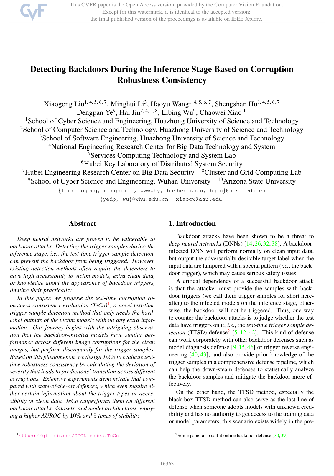 Detecting Backdoors During the Inference Stage Based on Corruption Robustness Consistency