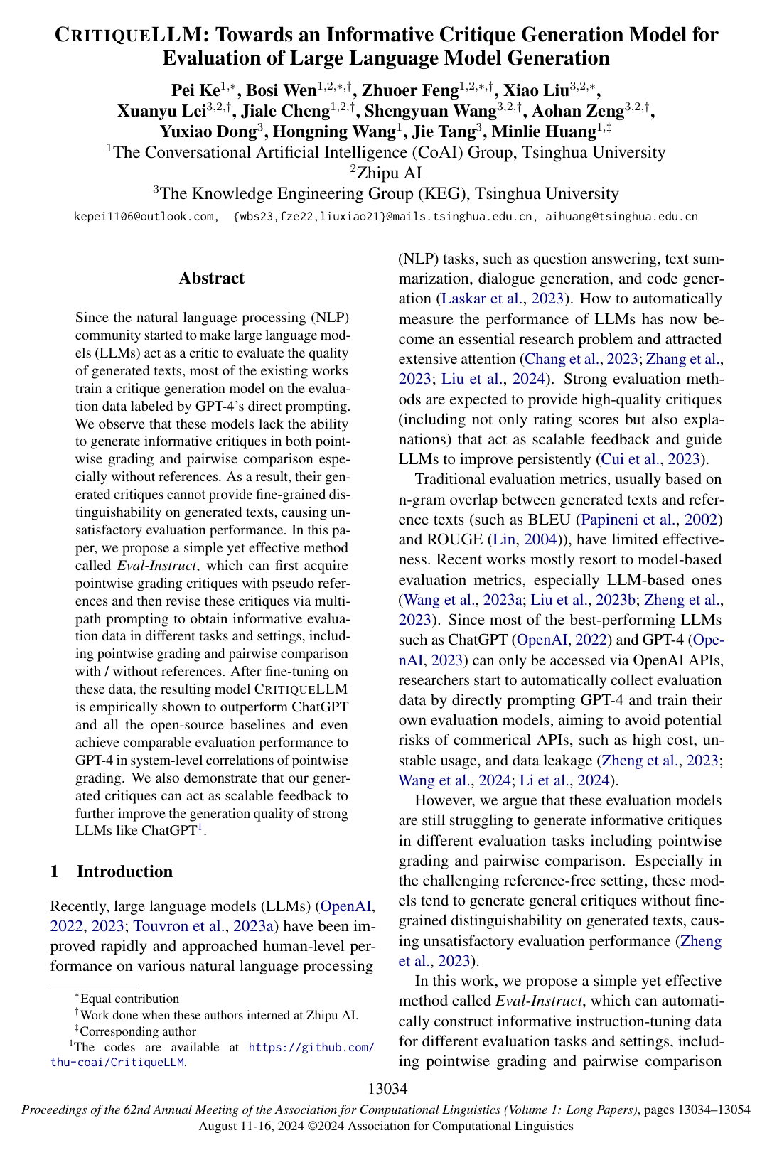 Cover for CritiqueLLM: Towards an Informative Critique Generation Model for Evaluation of Large Language Model Generation