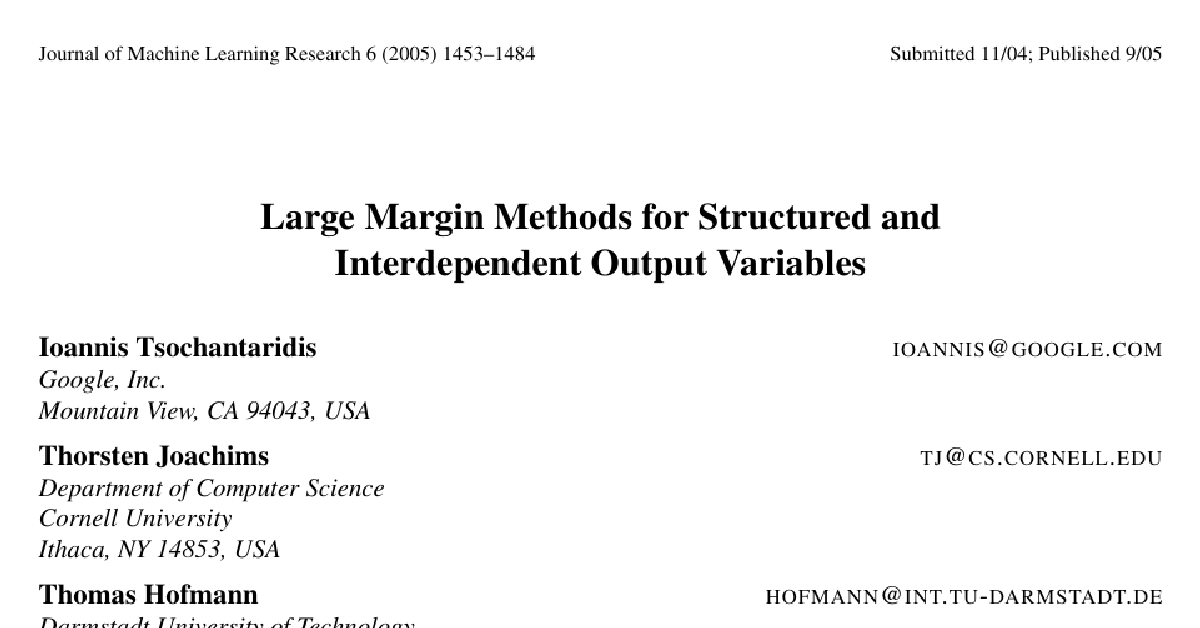 Large Margin Methods for Structured and Interdependent Output Variables cover