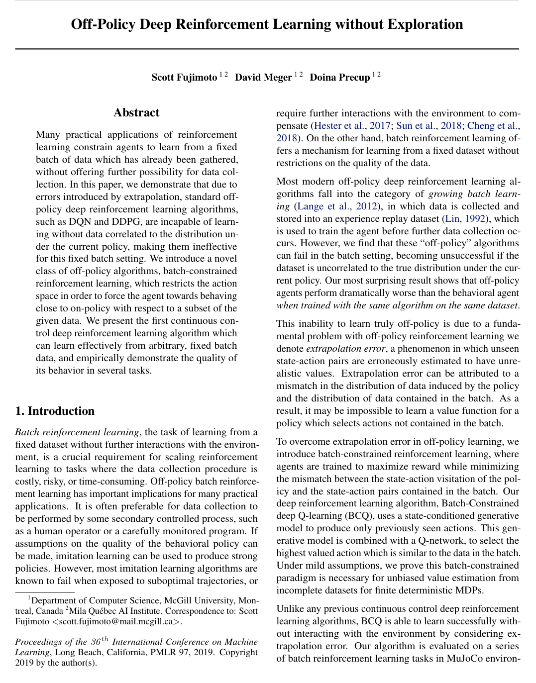 Cover for Off-Policy Deep Reinforcement Learning without Exploration