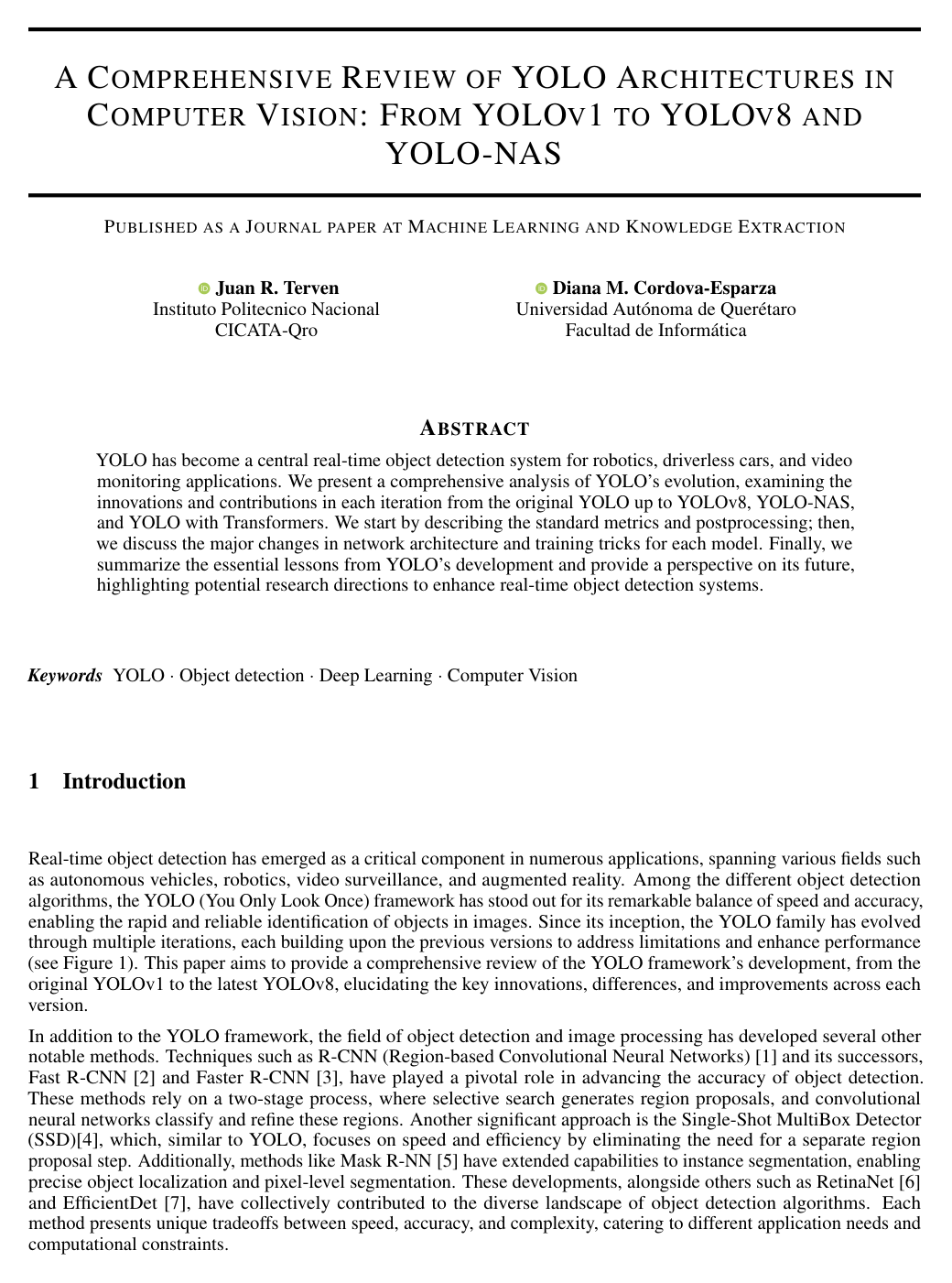 A Comprehensive Review of YOLO Architectures in Computer Vision: From YOLOv1 to YOLOv8 and YOLO-NAS