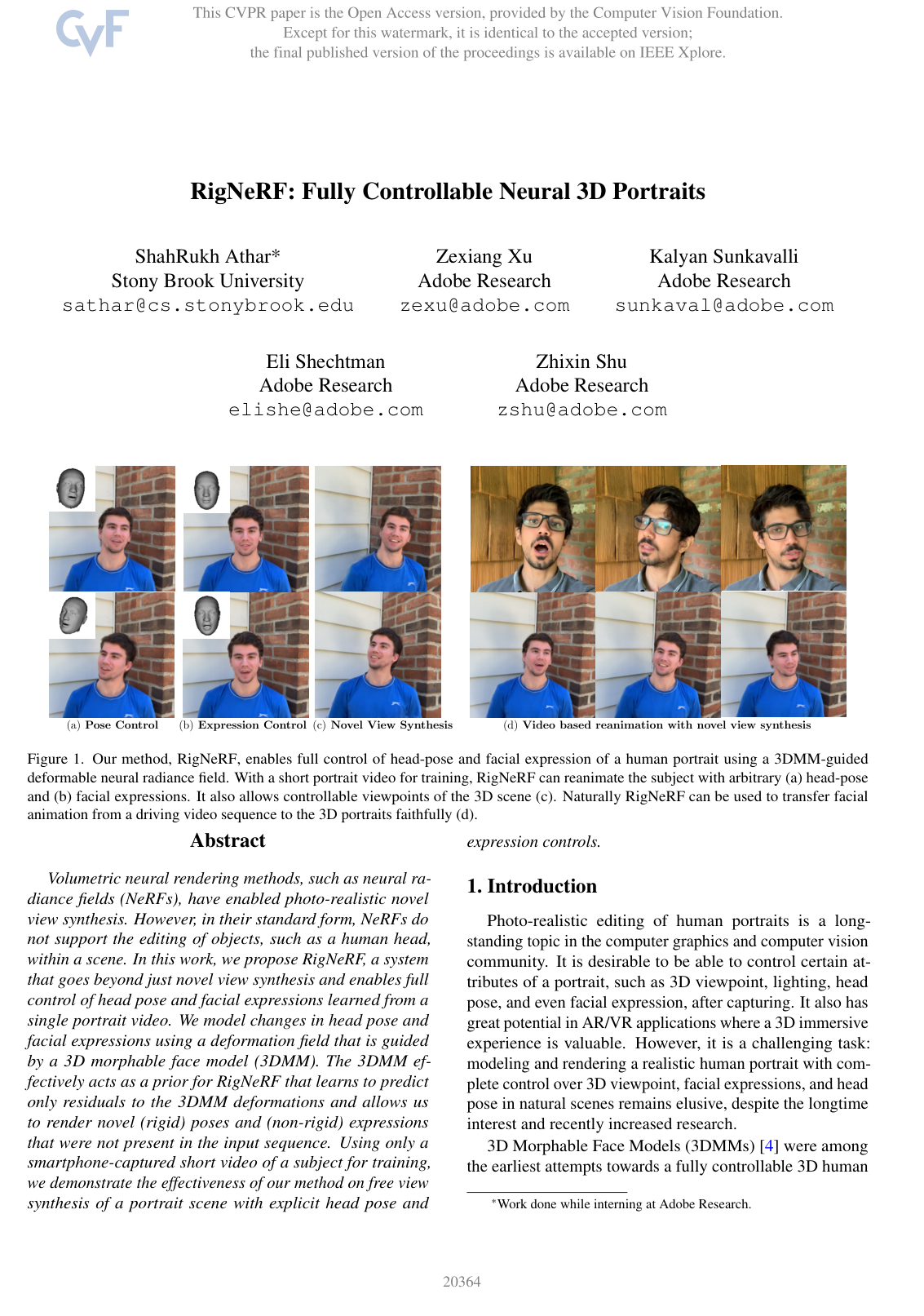 Cover for RigNeRF: Fully Controllable Neural 3D Portraits