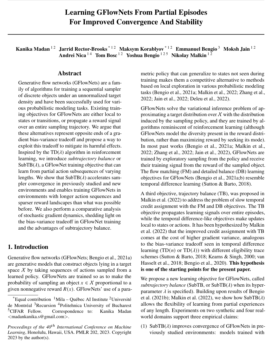Cover for Learning GFlowNets From Partial Episodes For Improved Convergence And Stability
