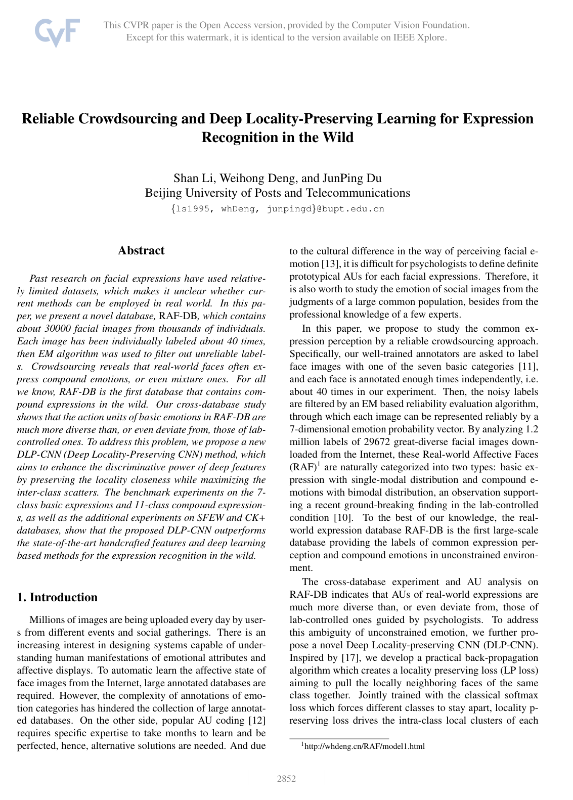 Reliable Crowdsourcing and Deep Locality-Preserving Learning for Expression Recognition in the Wild