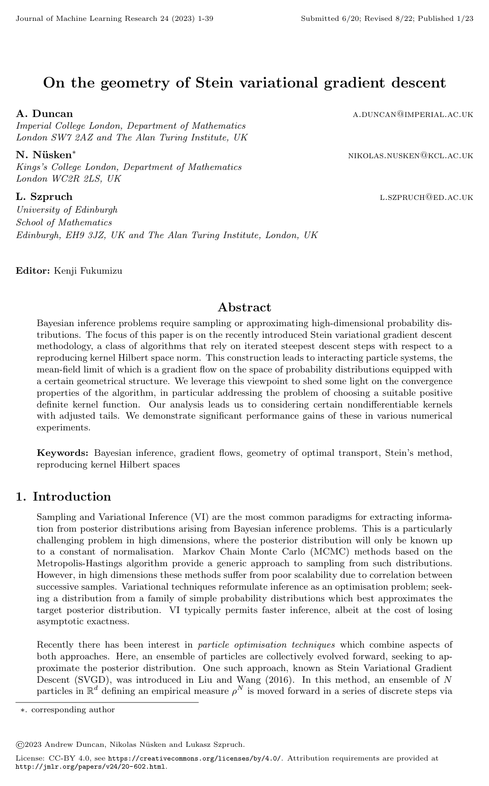 Cover for On the geometry of Stein variational gradient descent