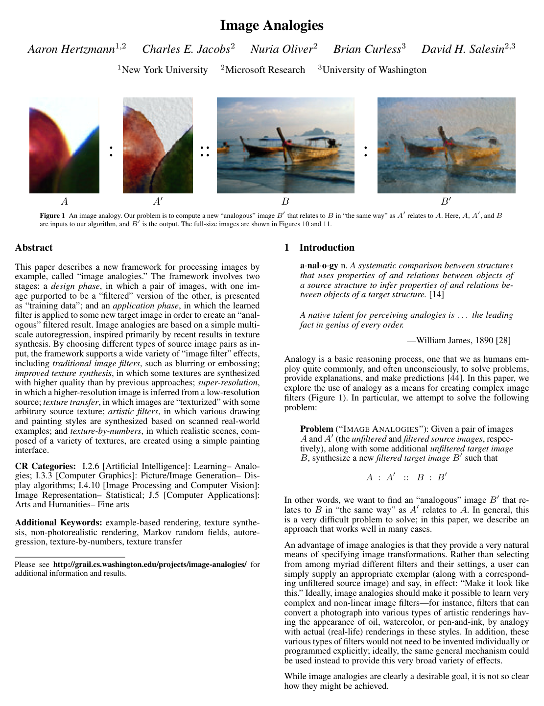 Cover for Image Analogies