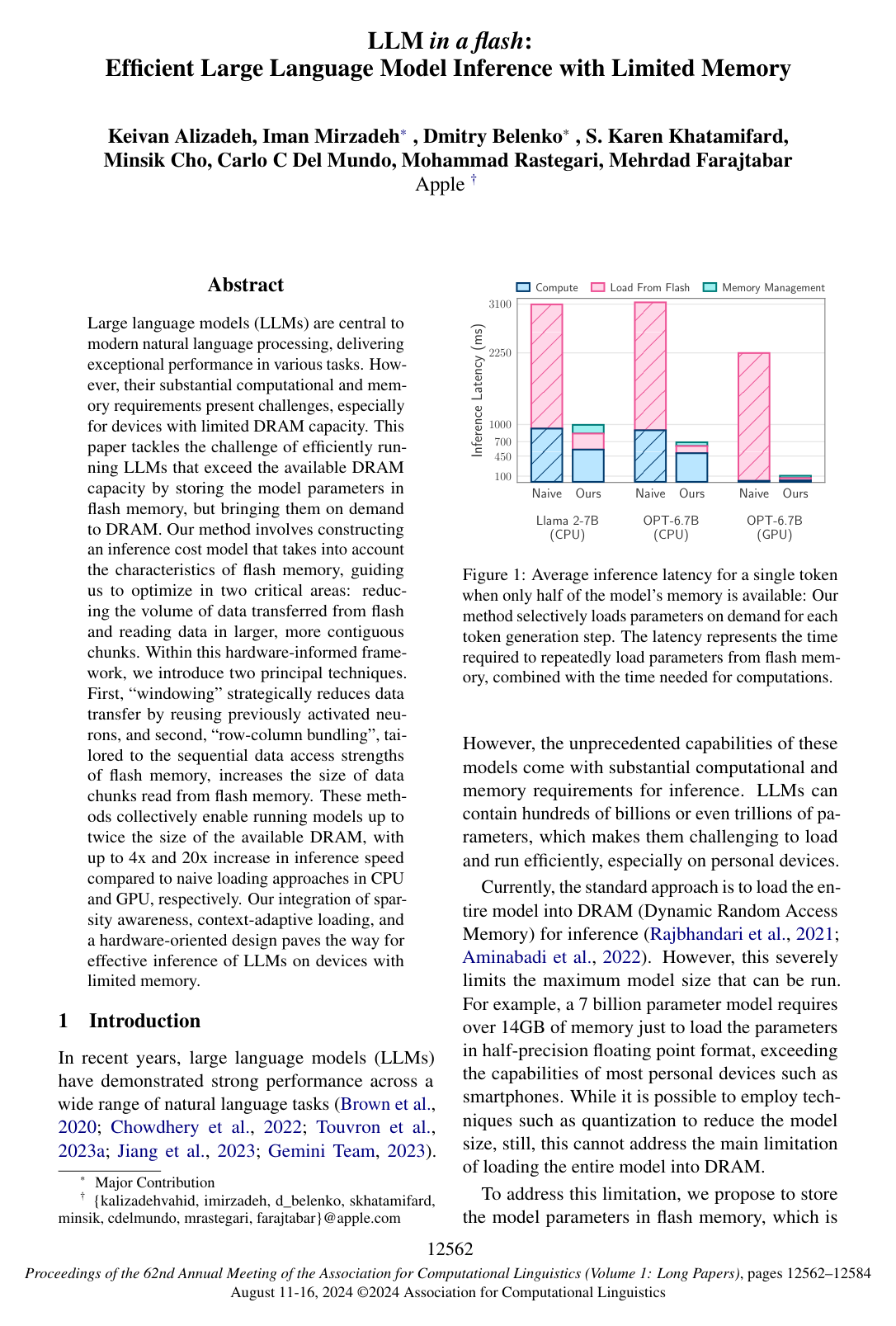 Cover for LLM in a flash: Efficient Large Language Model Inference with Limited Memory