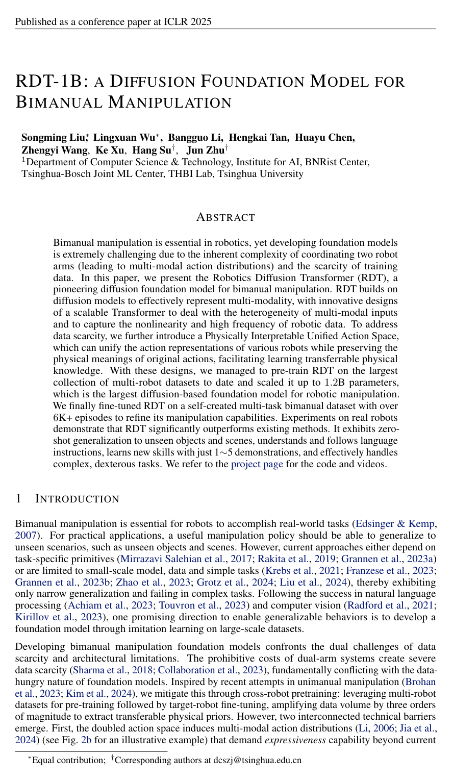RDT-1B: a Diffusion Foundation Model for Bimanual Manipulation
