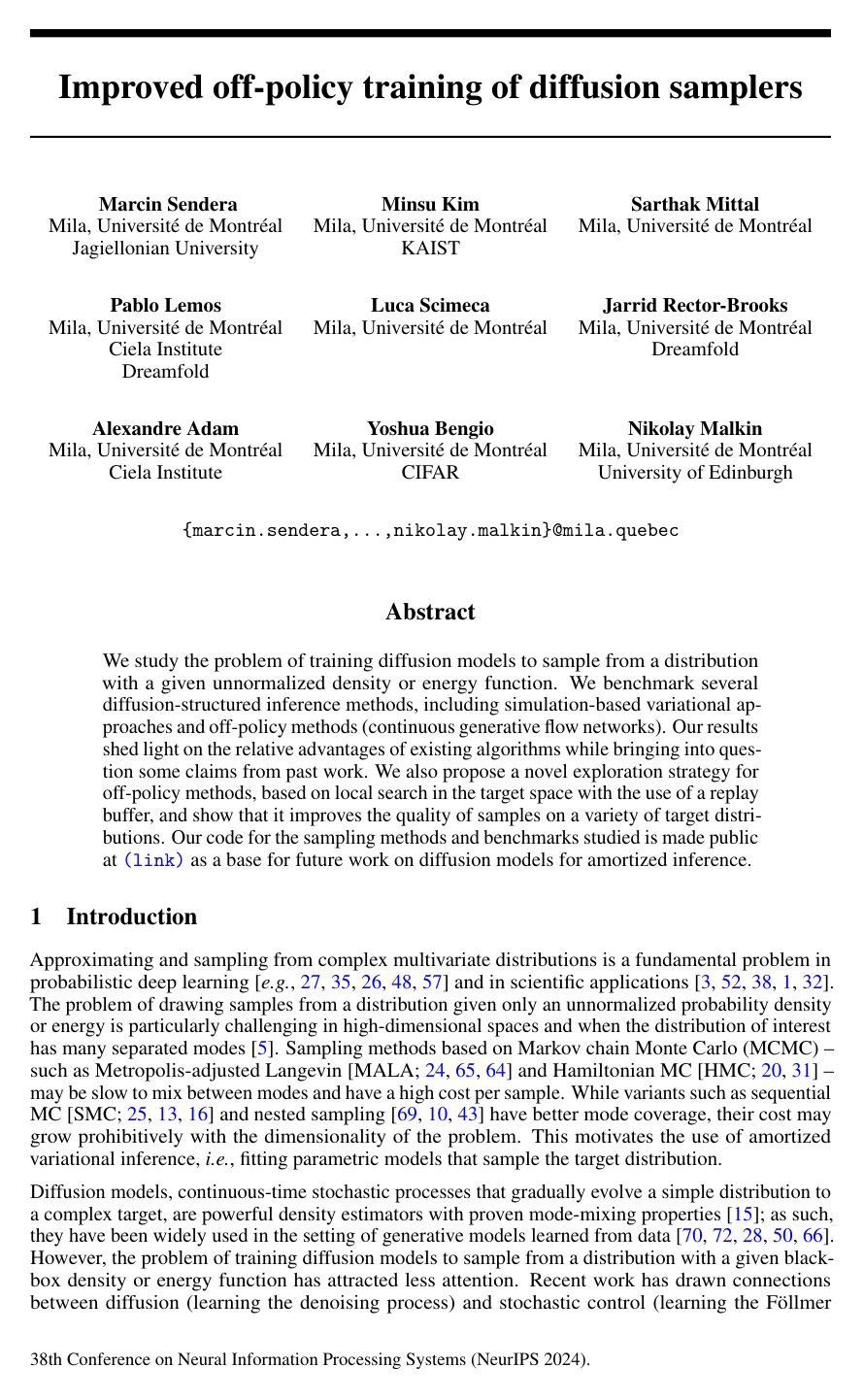 Improved off-policy training of diffusion samplers