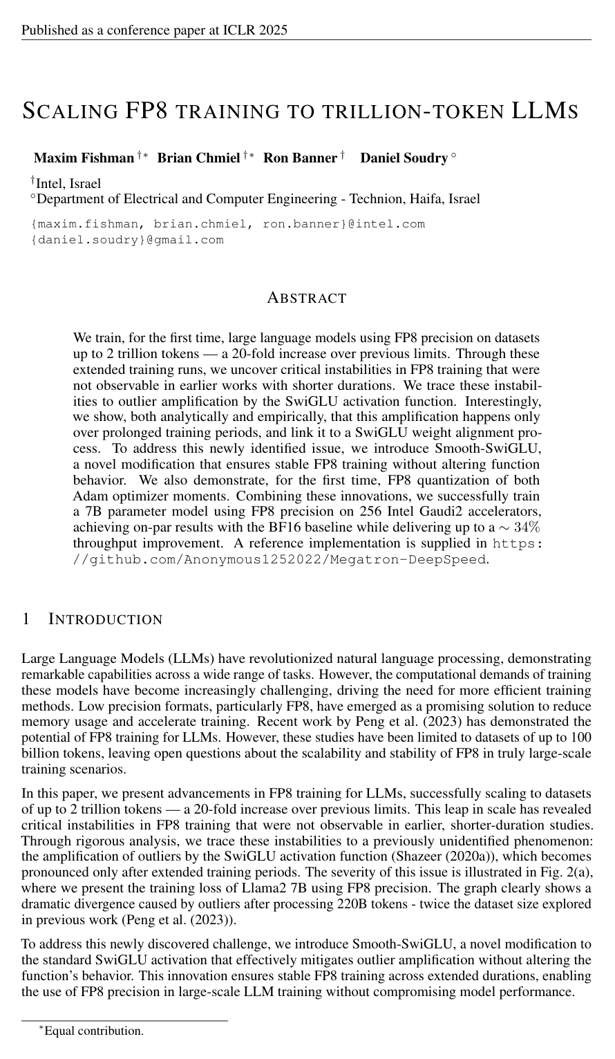 Cover for Scaling FP8 training to trillion-token LLMs