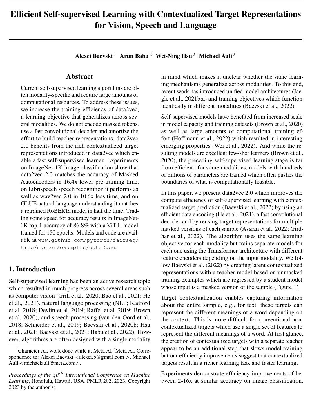 Cover for Efficient Self-supervised Learning with Contextualized Target Representations for Vision, Speech and Language