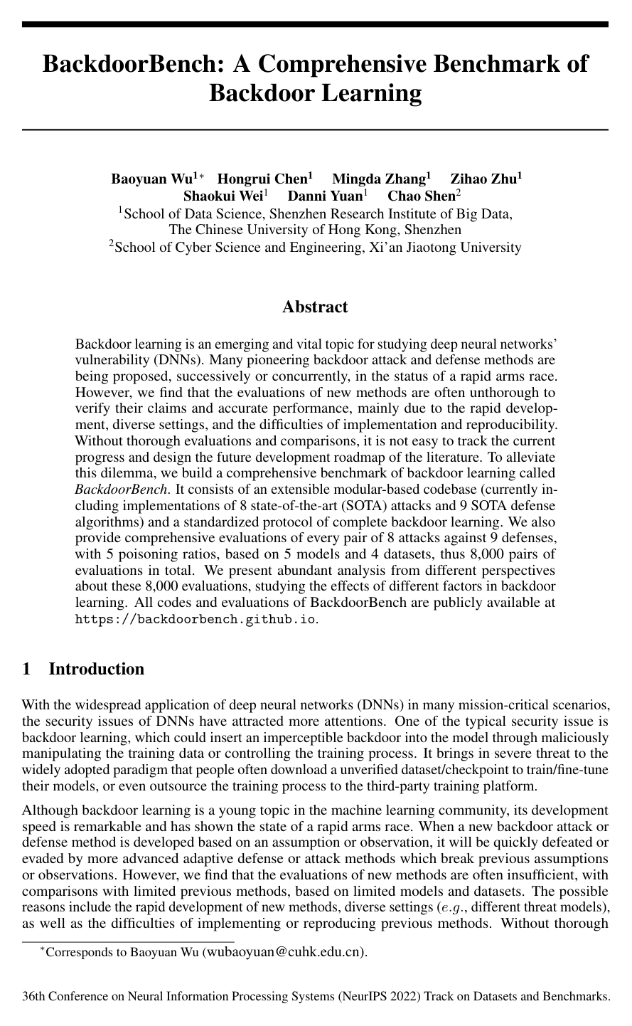 BackdoorBench: A Comprehensive Benchmark of Backdoor Learning