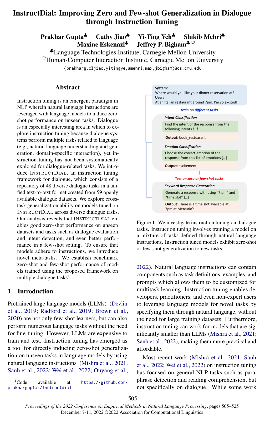 InstructDial: Improving Zero and Few-shot Generalization in Dialogue through Instruction Tuning