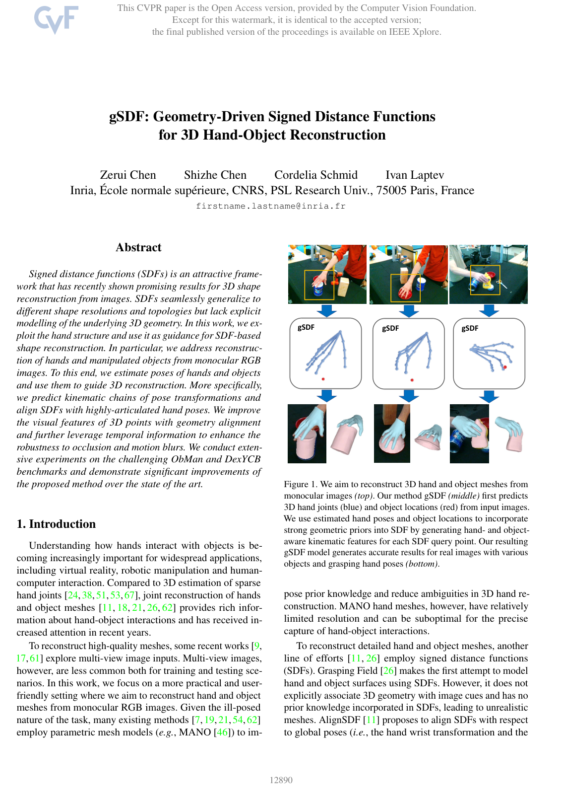 Cover for gSDF: Geometry-Driven Signed Distance Functions for 3D Hand-Object Reconstruction