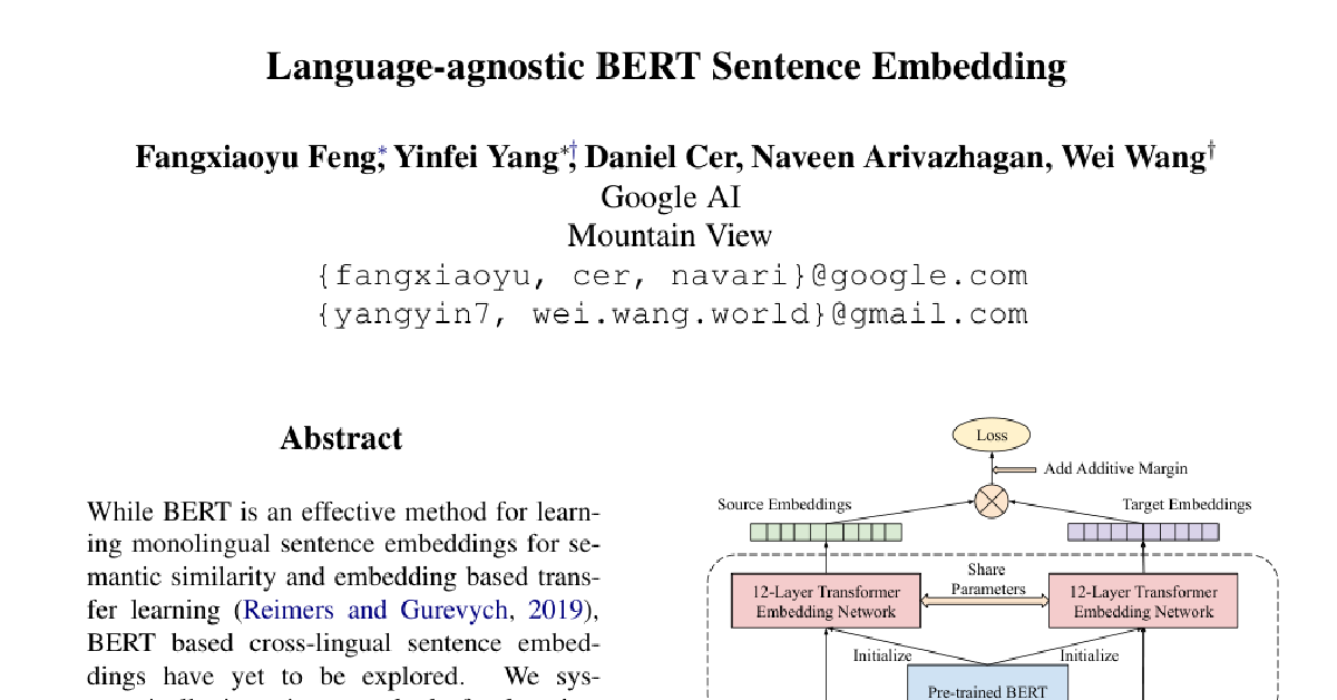 Language-agnostic BERT Sentence Embedding cover