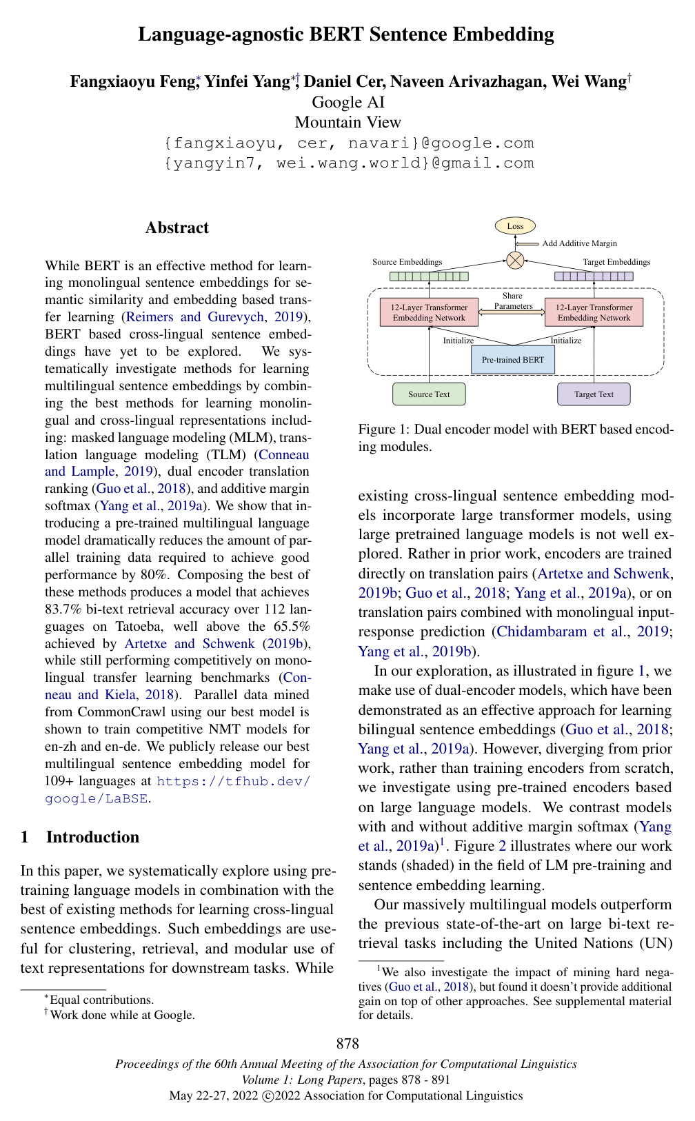 Language-agnostic BERT Sentence Embedding