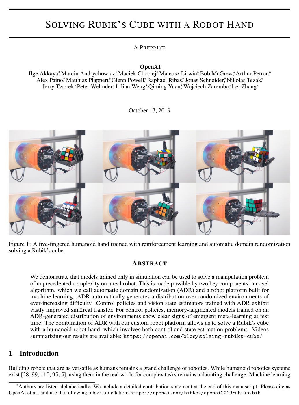 Solving Rubik's Cube with a Robot Hand